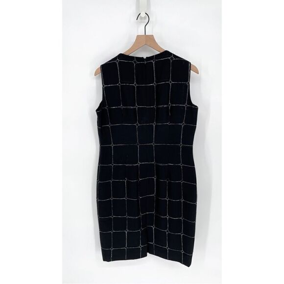 St John Couture Window Pane Sleeveless Sheath Dress Wool Blend Black Women's 10 - Picture 4 of 6